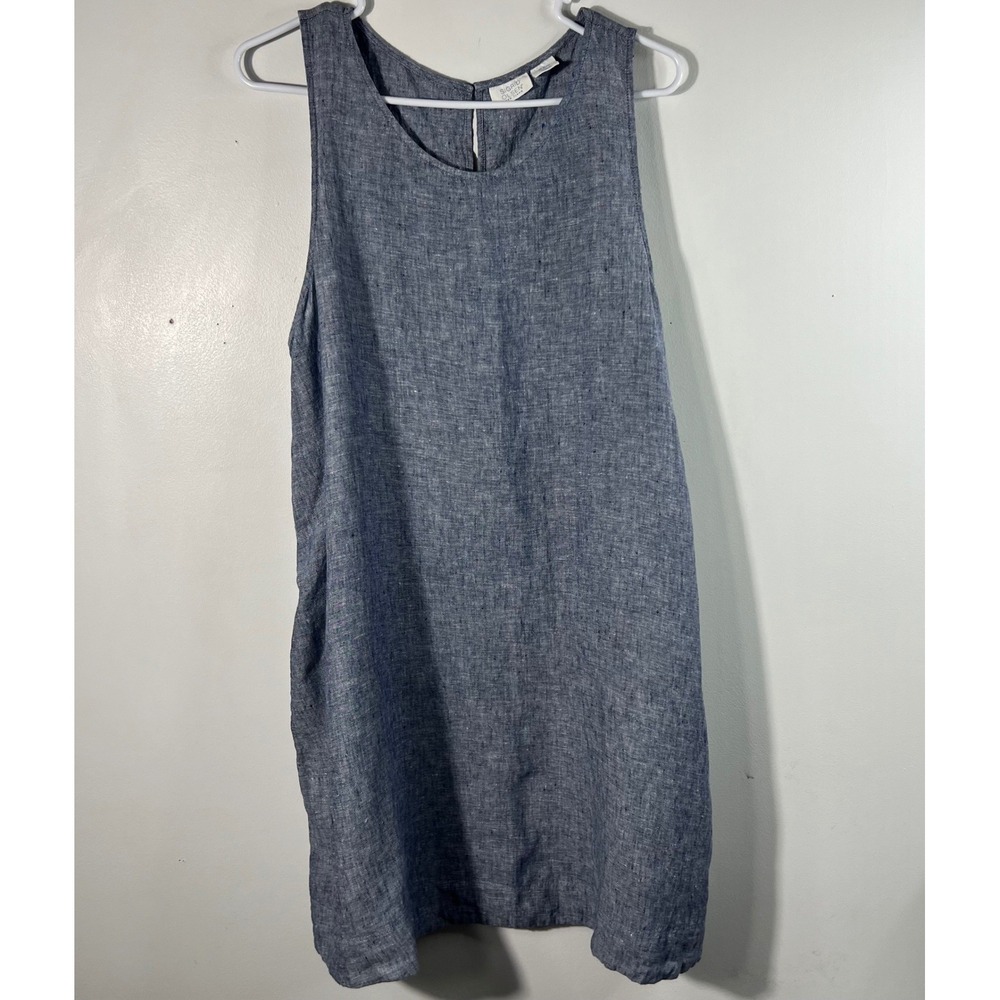 Sigrid Olsen Womens XL Blue 100% Linen Sleeveless Shift Dress Chambray Relaxed